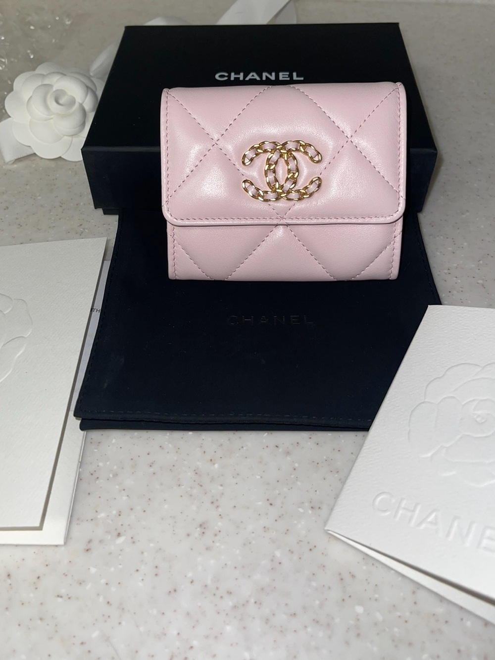 CHANEL Pink Quilted Lambskin Mini Wallet with Gold CC
